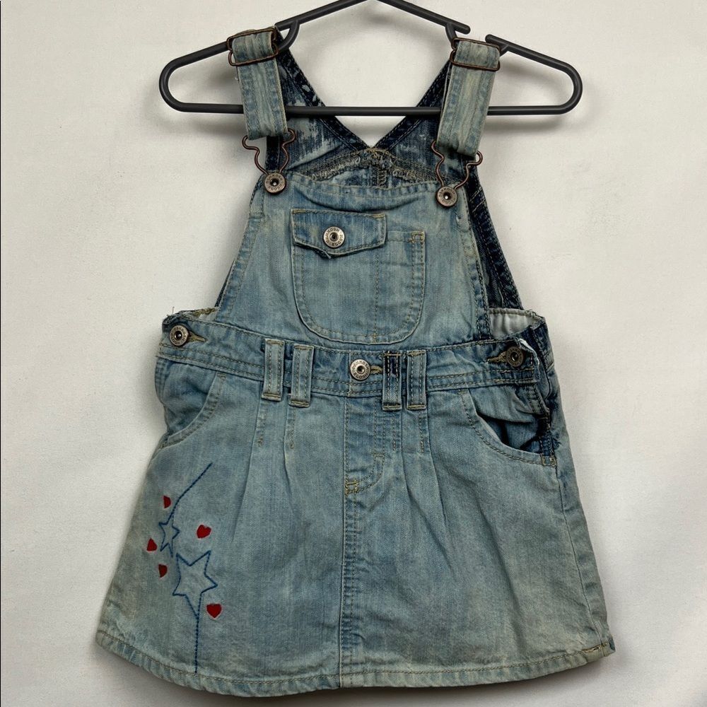 OshKosh B’Gosh embroidered and faded denim overall dress size 24 months